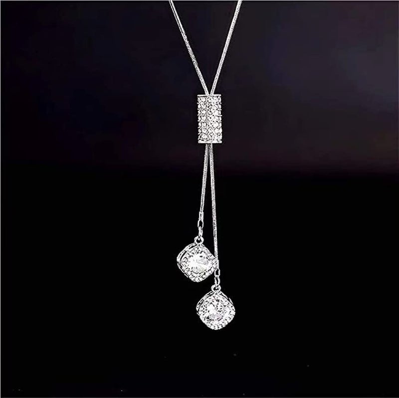 Sither Cathercing Flower Rhinestone Pendant Long Necklace for Women Sweater Chain Statement Necklace Choker Adjustable Elegant Jewelry Accessories Dressy Collocation Winter Evening Party Wedding - Image 3